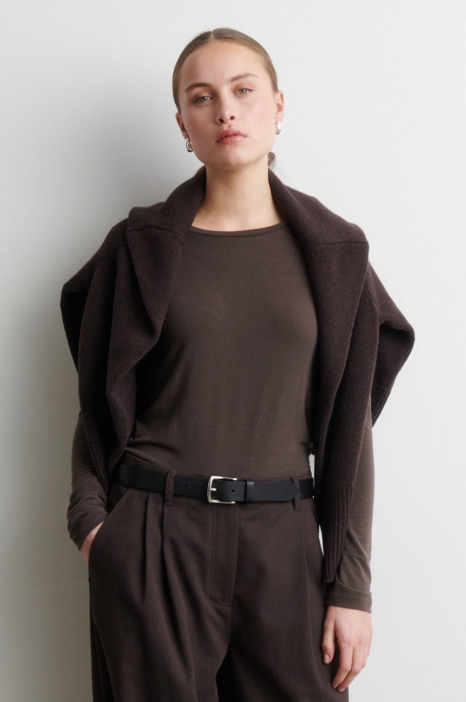 Matima O-Neck Tee Mid Brown Melange | Topper | Smuk
