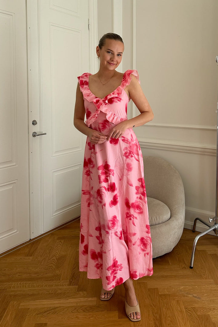 Melba Dress Abstract Pink Flower Print | Kjoler | Smuk - Dameklær på nett