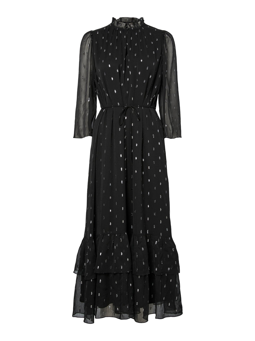 Mena 3/4 Long Dress Black W. Silver Dots | Kjoler | Smuk