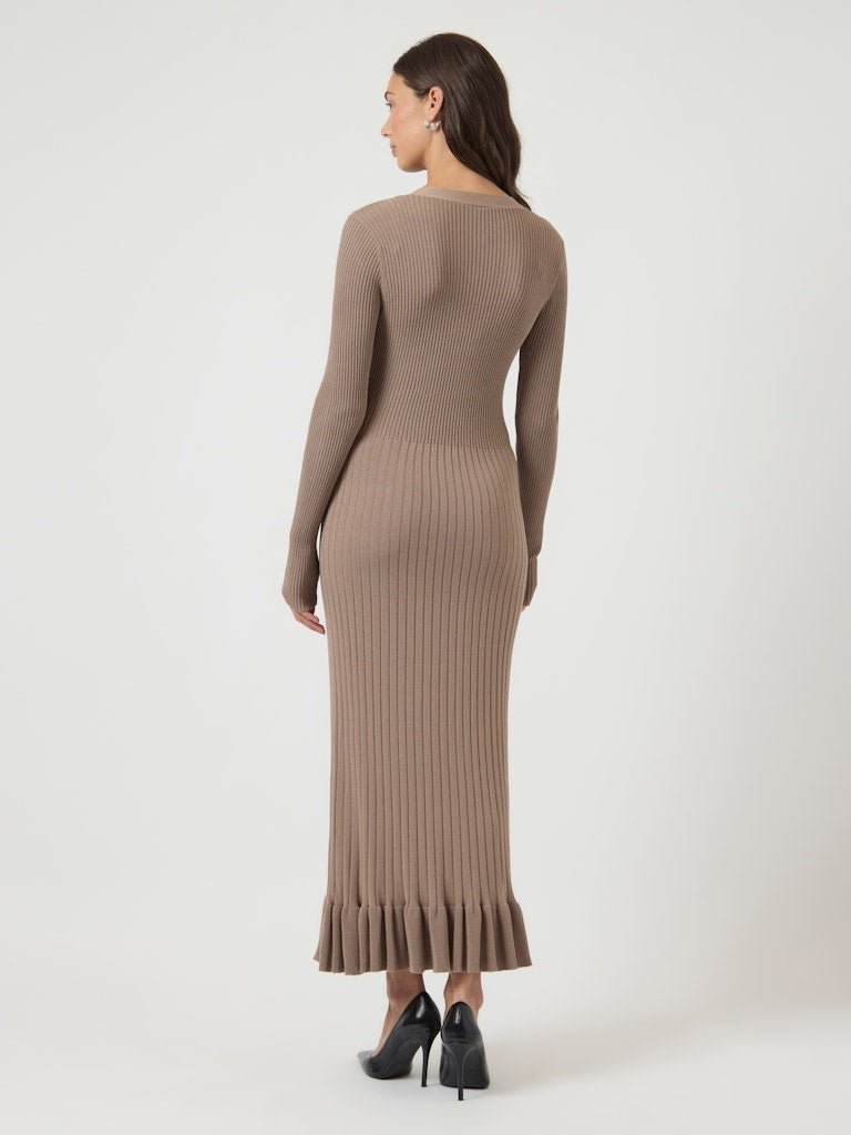 Mikla Ls Long Knit Dress Taupe Gray | Kjoler | Smuk - Dameklær på nett