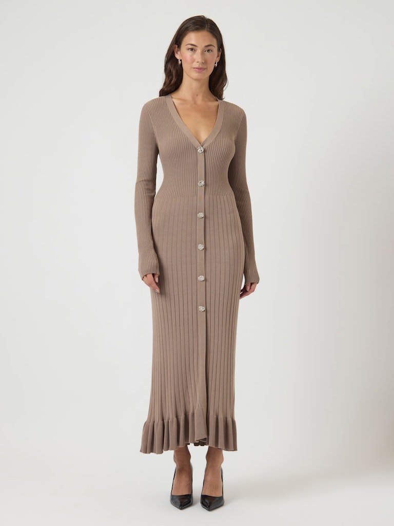 Mikla Ls Long Knit Dress Taupe Gray | Kjoler | Smuk - Dameklær på nett