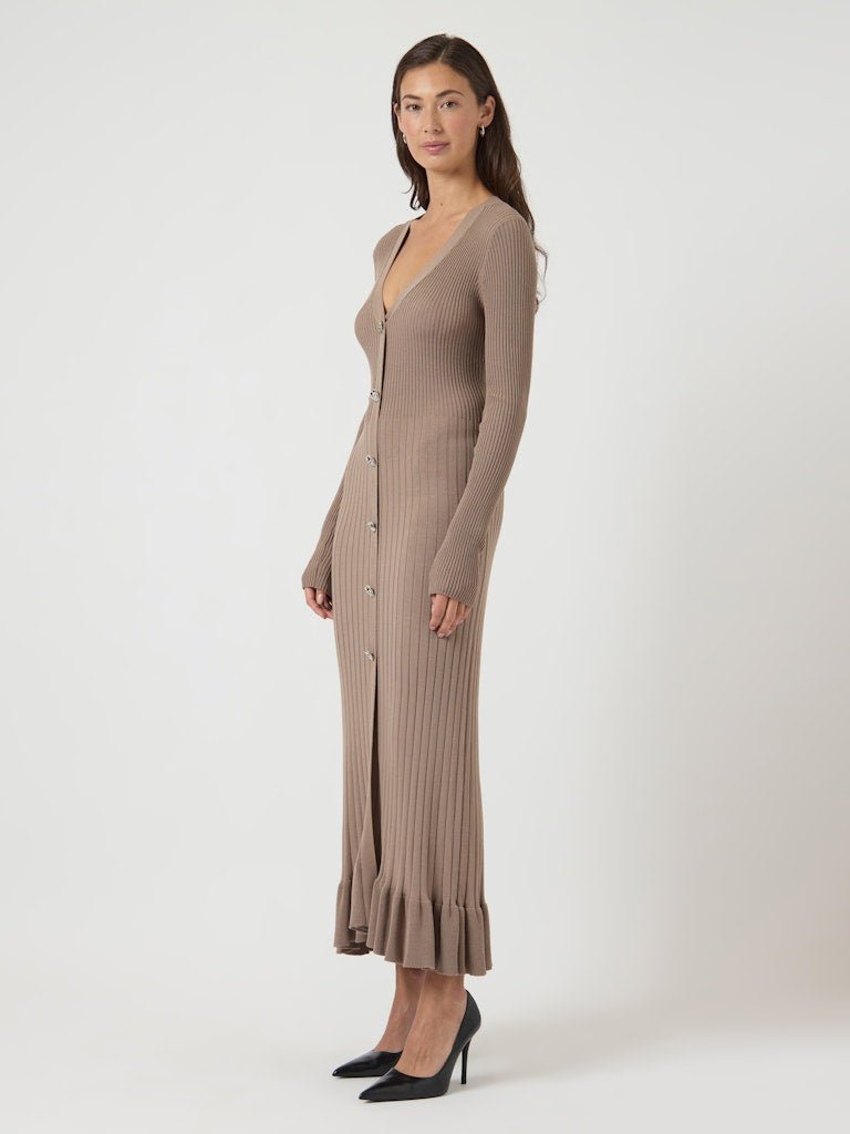 Mikla Ls Long Knit Dress Taupe Gray | Kjoler | Smuk - Dameklær på nett
