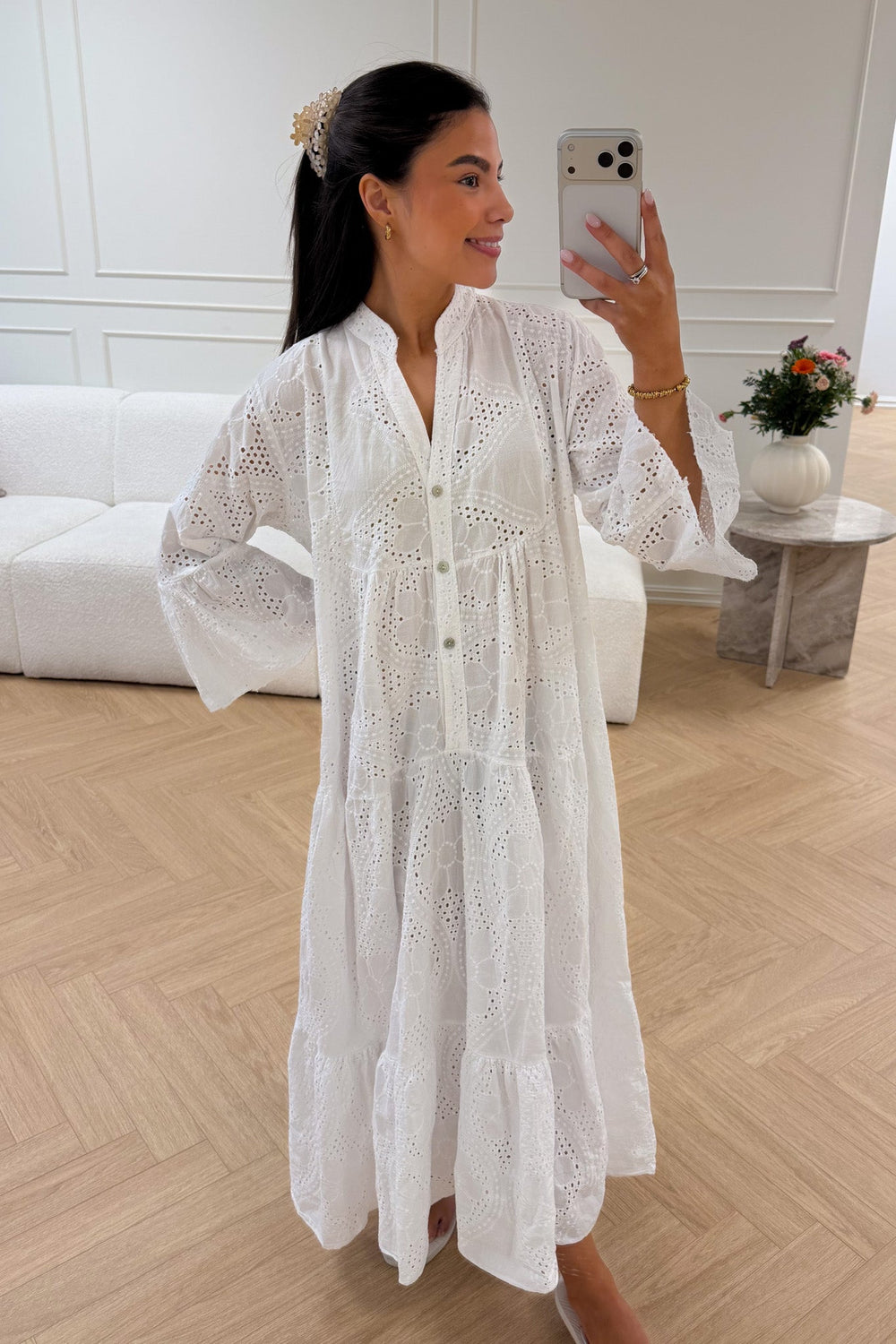 Mila Embroidery Dress White | Kjoler | Smuk