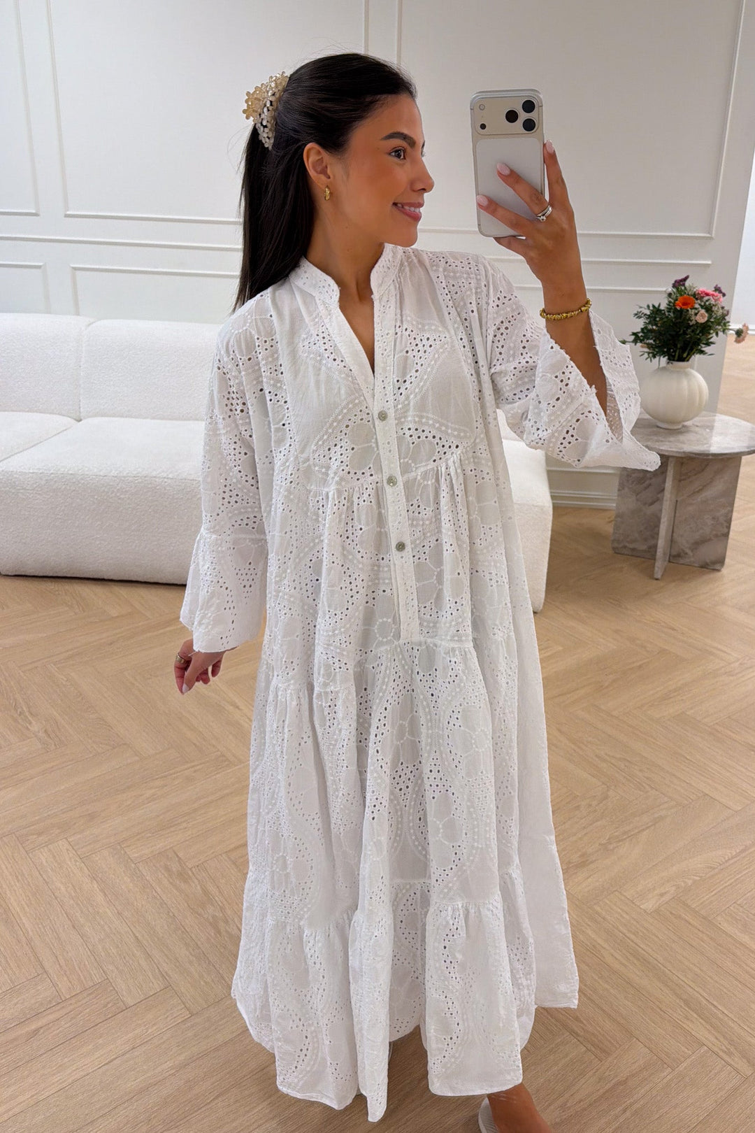 Mila Embroidery Dress White | Kjoler | Smuk