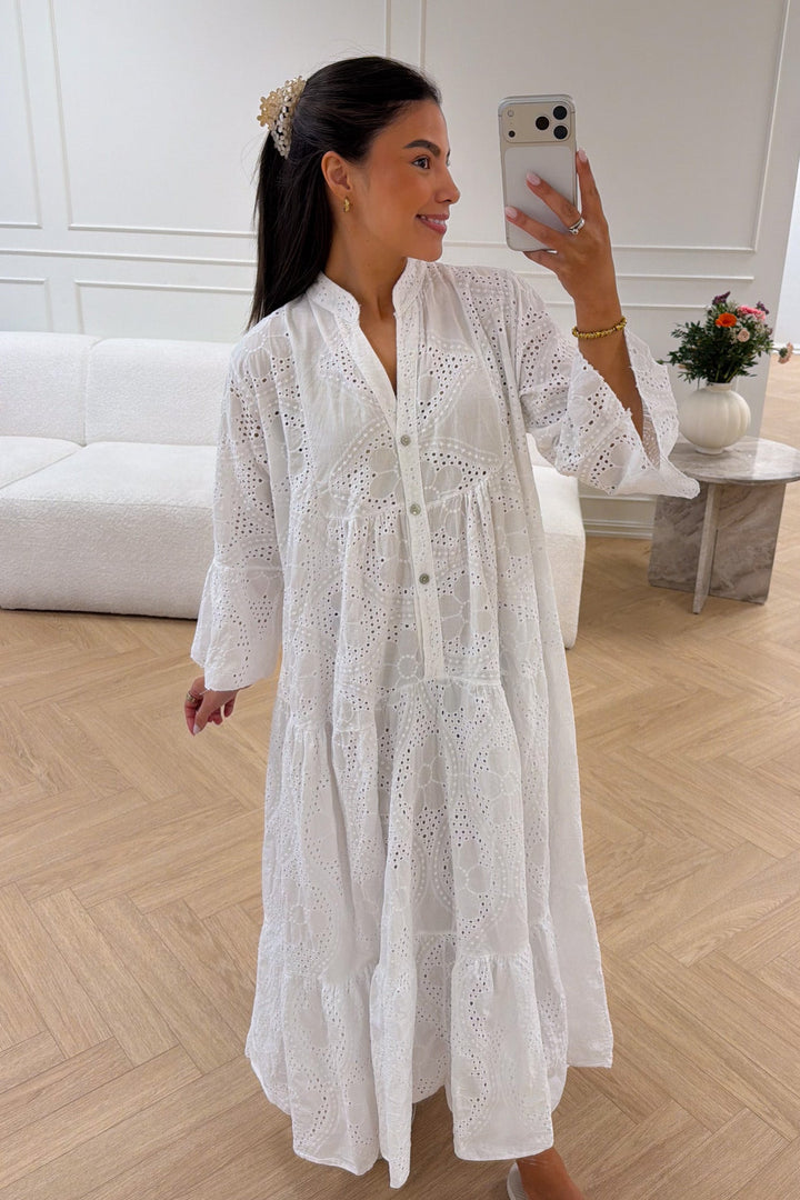 Mila Embroidery Dress White | Kjoler | Smuk