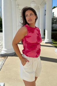 Mira Mesh Top Fuchsia Pink Flower
