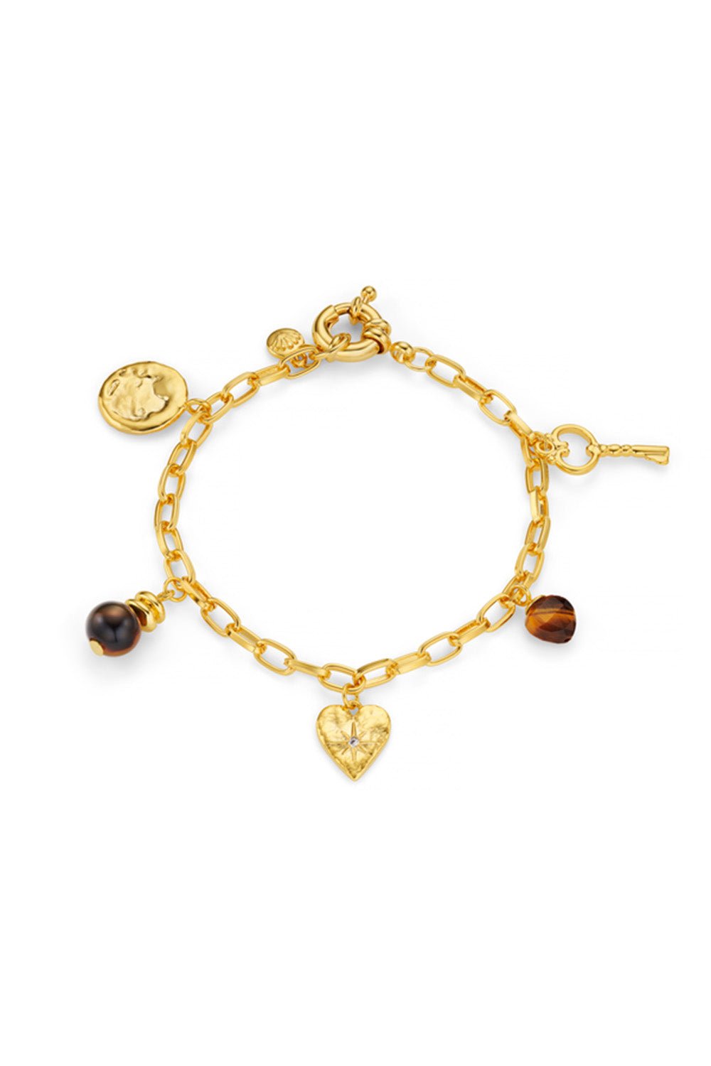 Mixed Charm & Tigers Eye Bracelet Pale Gold | Accessories | Smuk - Dameklær på nett