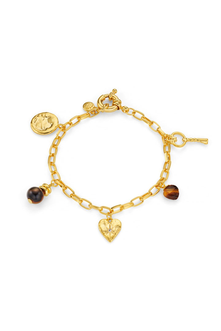 Mixed Charm & Tigers Eye Bracelet Pale Gold | Accessories | Smuk - Dameklær på nett