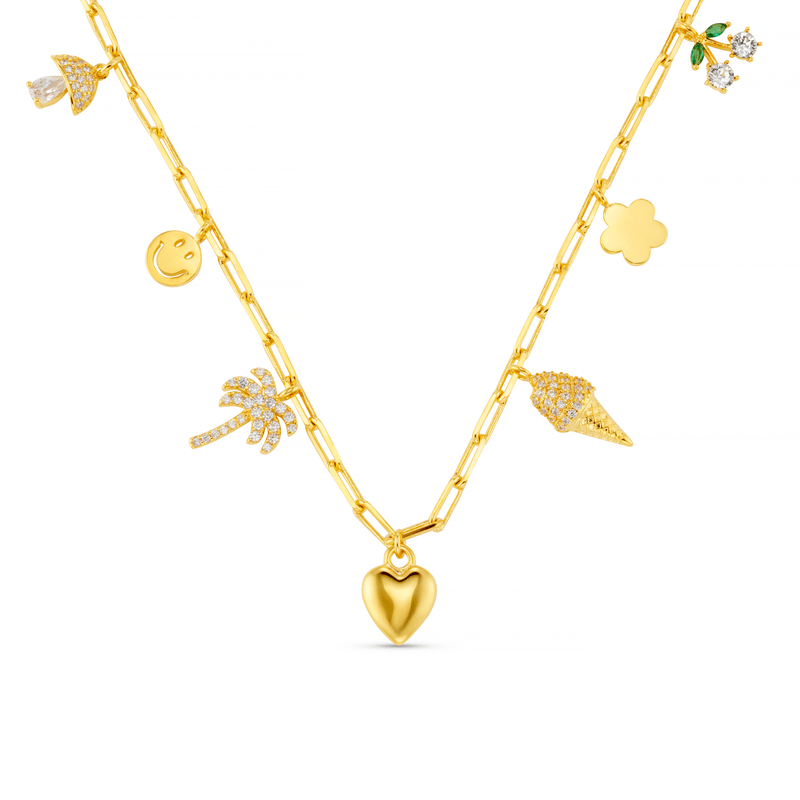 Mixed Eclectic Pave Charm Necklace Pale Gold | Accessories | Smuk