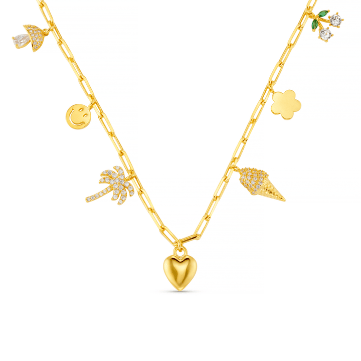 Mixed Eclectic Pave Charm Necklace Pale Gold | Accessories | Smuk