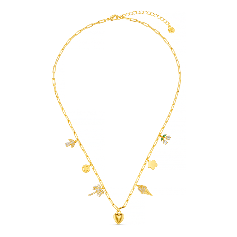 Mixed Eclectic Pave Charm Necklace Pale Gold | Accessories | Smuk