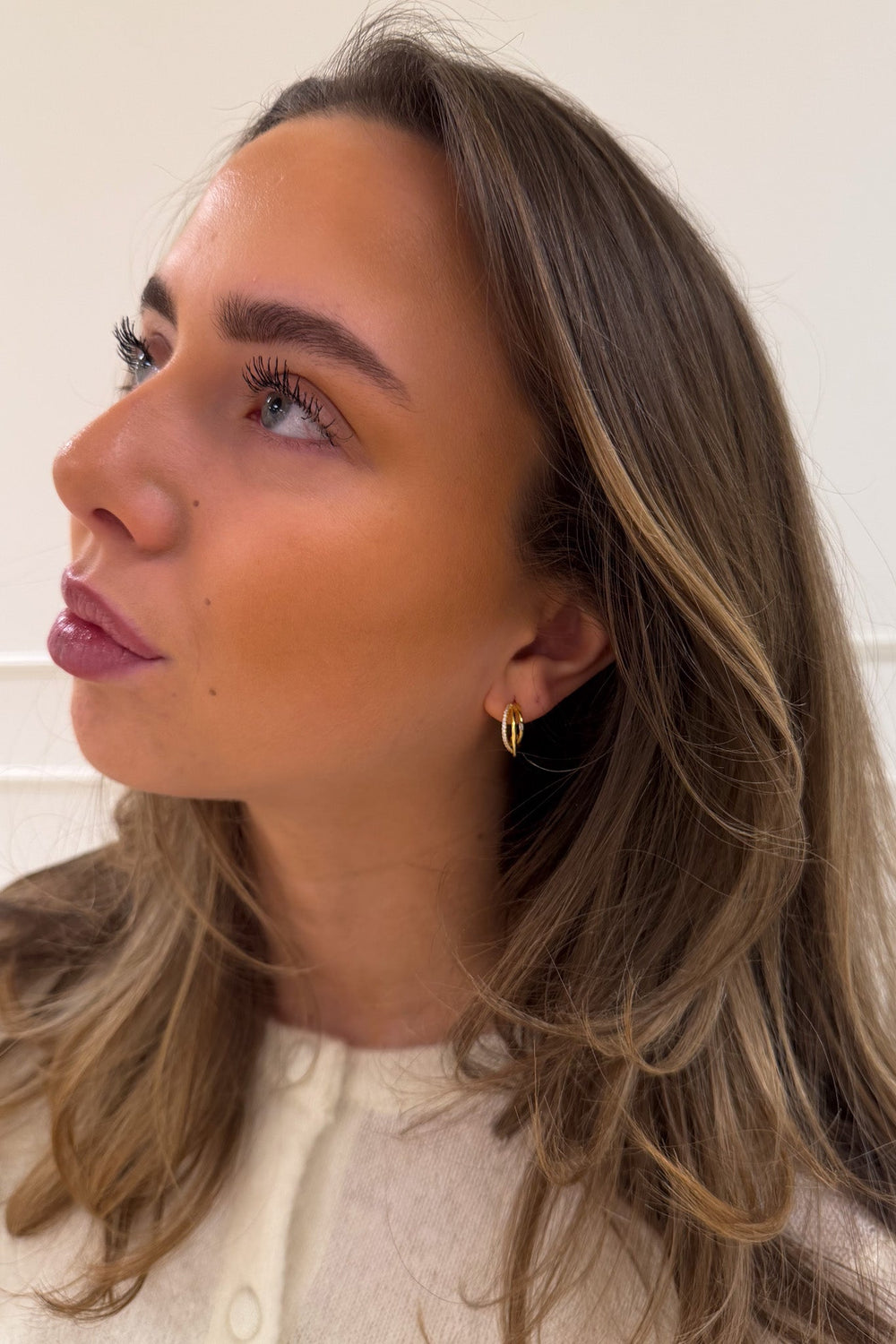 Mixed Pave Triple Illusion Hoop Earrings Pale Gold | Accessories | Smuk