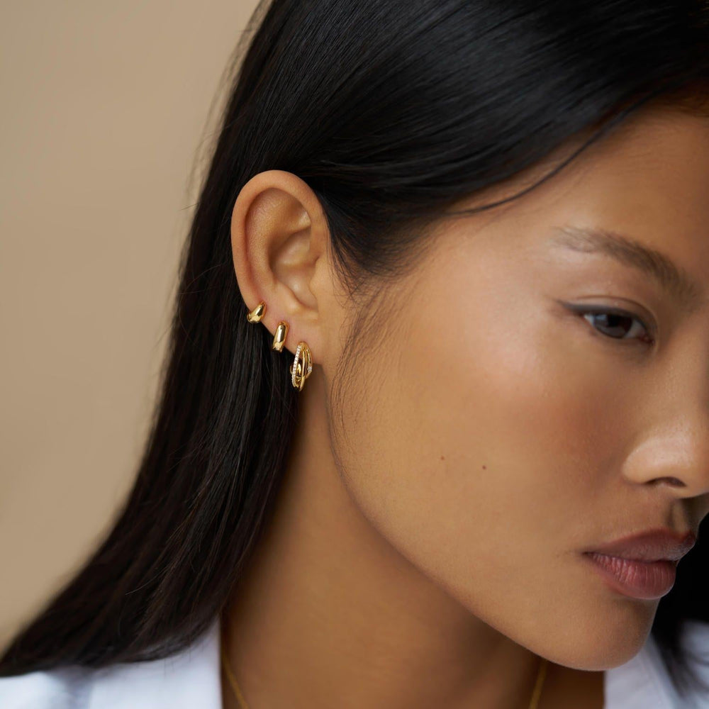 Mixed Pave Triple Illusion Hoop Earrings Pale Gold | Accessories | Smuk