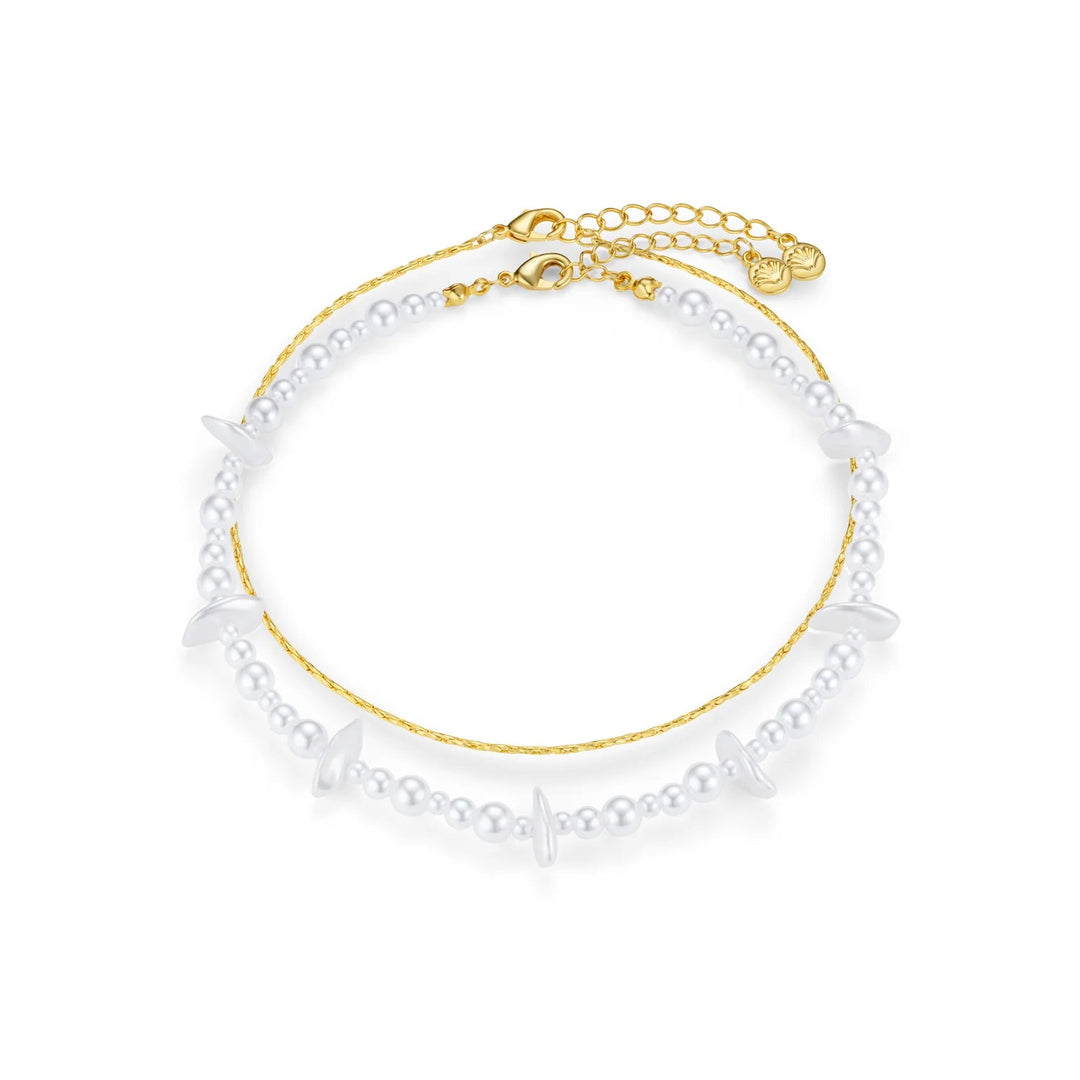 Mixed Pearl & Chip 2 - Row Anklet Pale Gold | Accessories | Smuk - Dameklær på nett