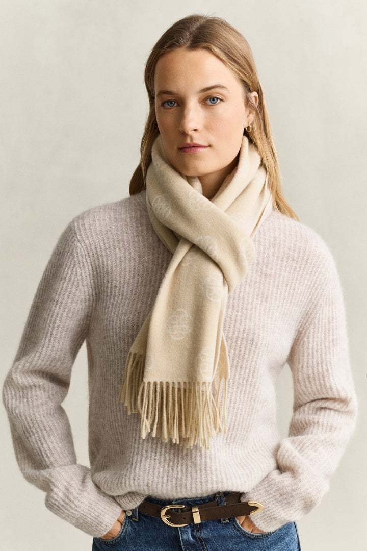 Monogram Wool Scarf Oat Beige | Accessories | Smuk