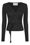 Nia Jersey Wrap Blouse Black