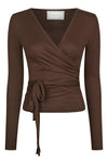 Nia Jersey Wrap Blouse Chocolate Brown