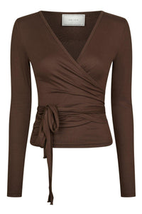Nia Jersey Wrap Blouse Chocolate Brown