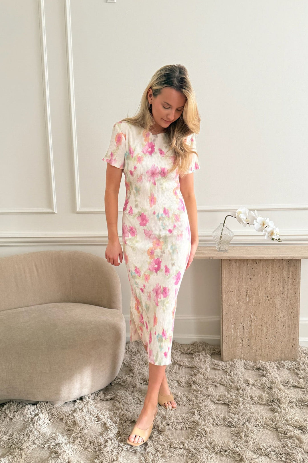 Oda Ss Dress Pink Flower Blush Print | Kjoler | Smuk - Dameklær på nett