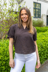 Odesa Linen Blouse Dark Brown