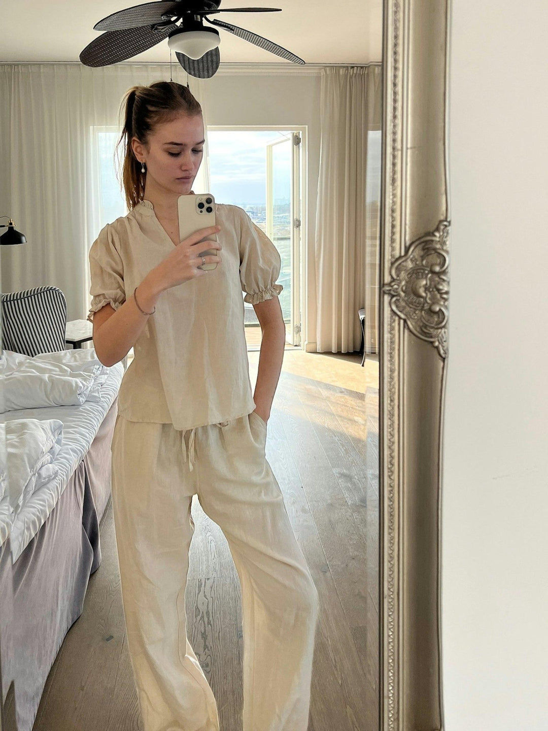 Odesa Linen Blouse Sand | Skjorter og bluser | Smuk - Dameklær på nett