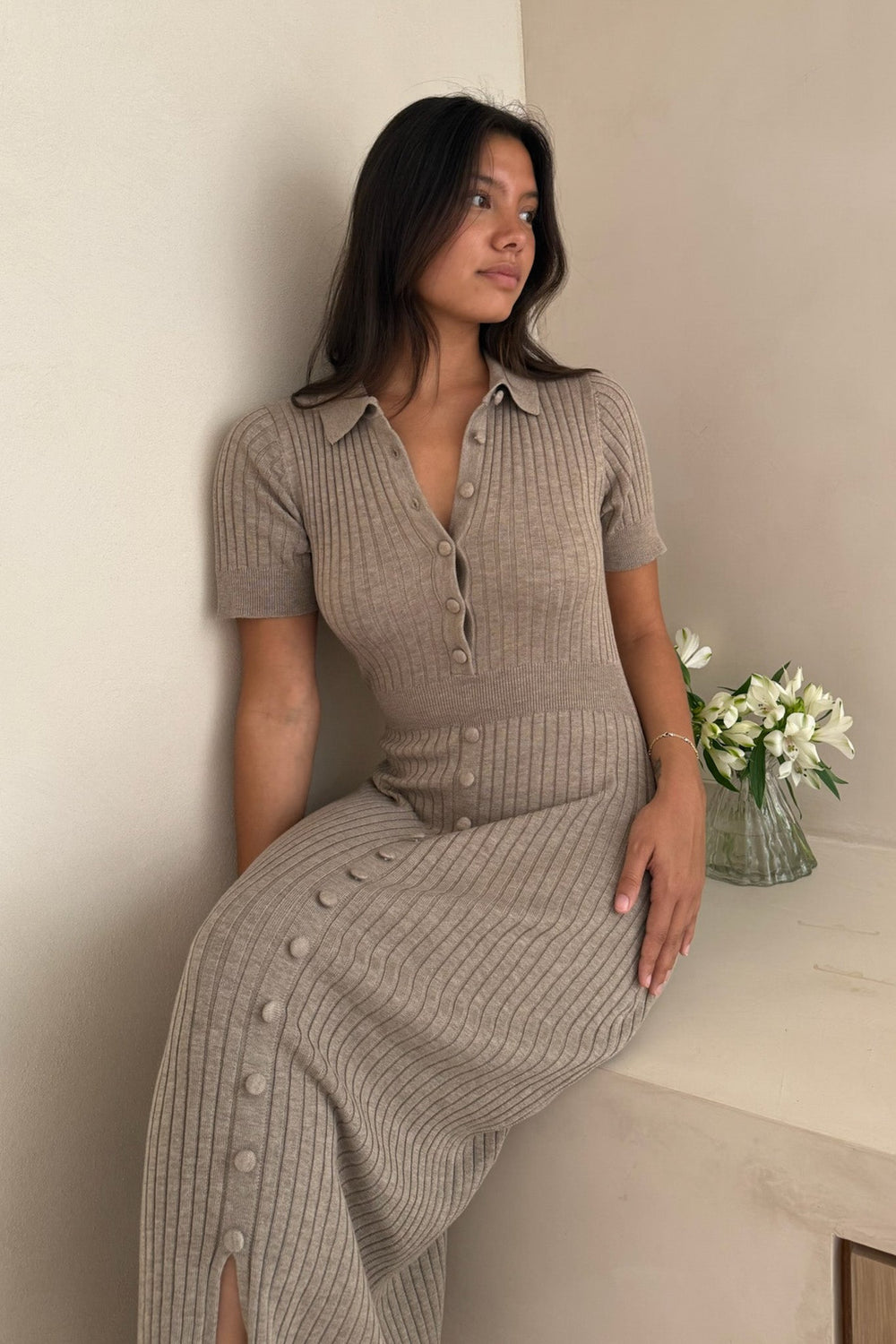 Odette Long Ss Dress Light Brown | Kjoler | Smuk - Dameklær på nett