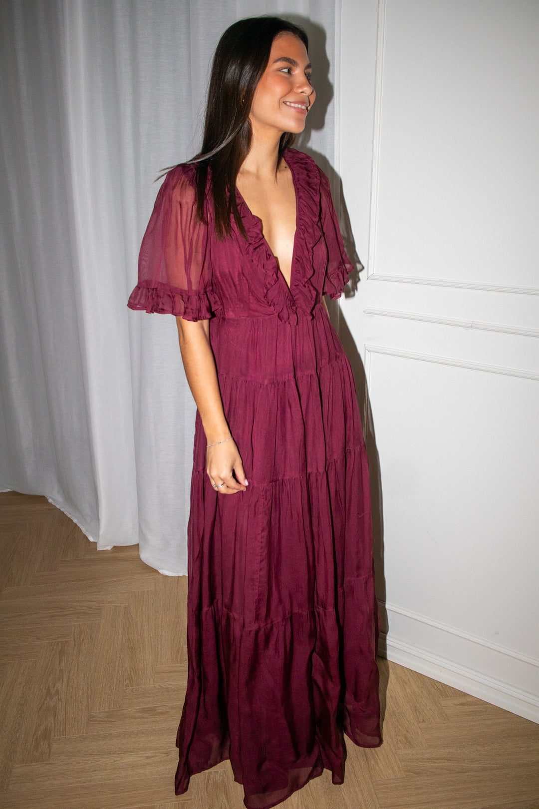 Organza Ruffle Dress Burgundy | Kjoler | Smuk