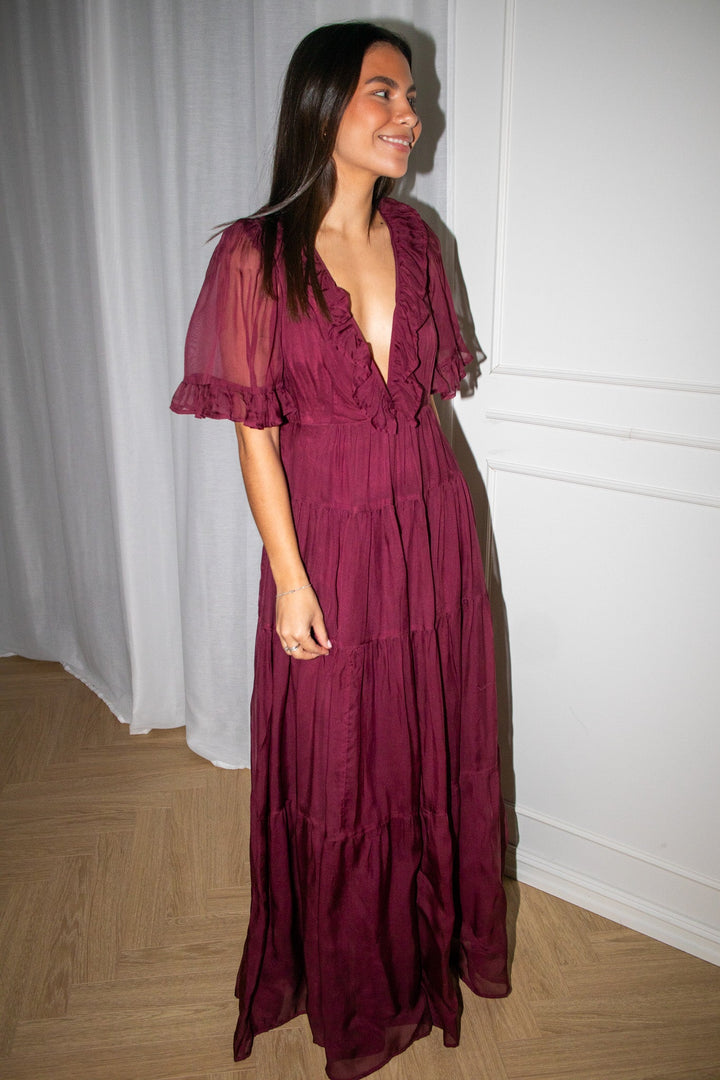 Organza Ruffle Dress Burgundy | Kjoler | Smuk