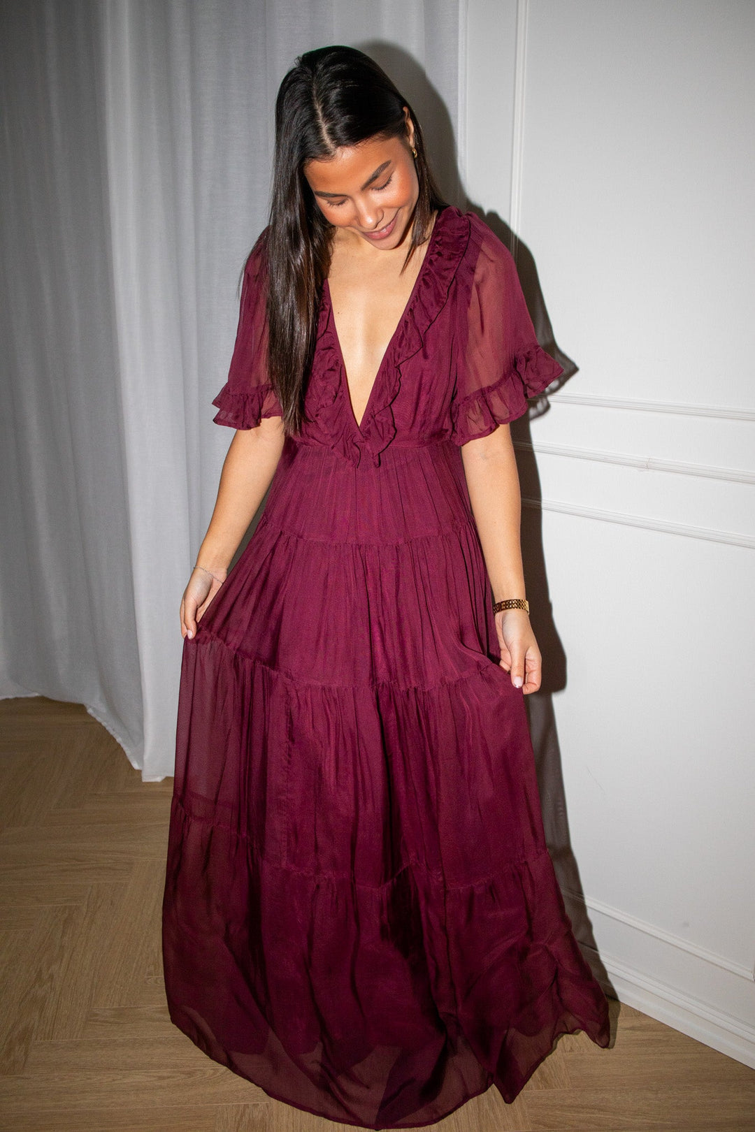 Organza Ruffle Dress Burgundy | Kjoler | Smuk