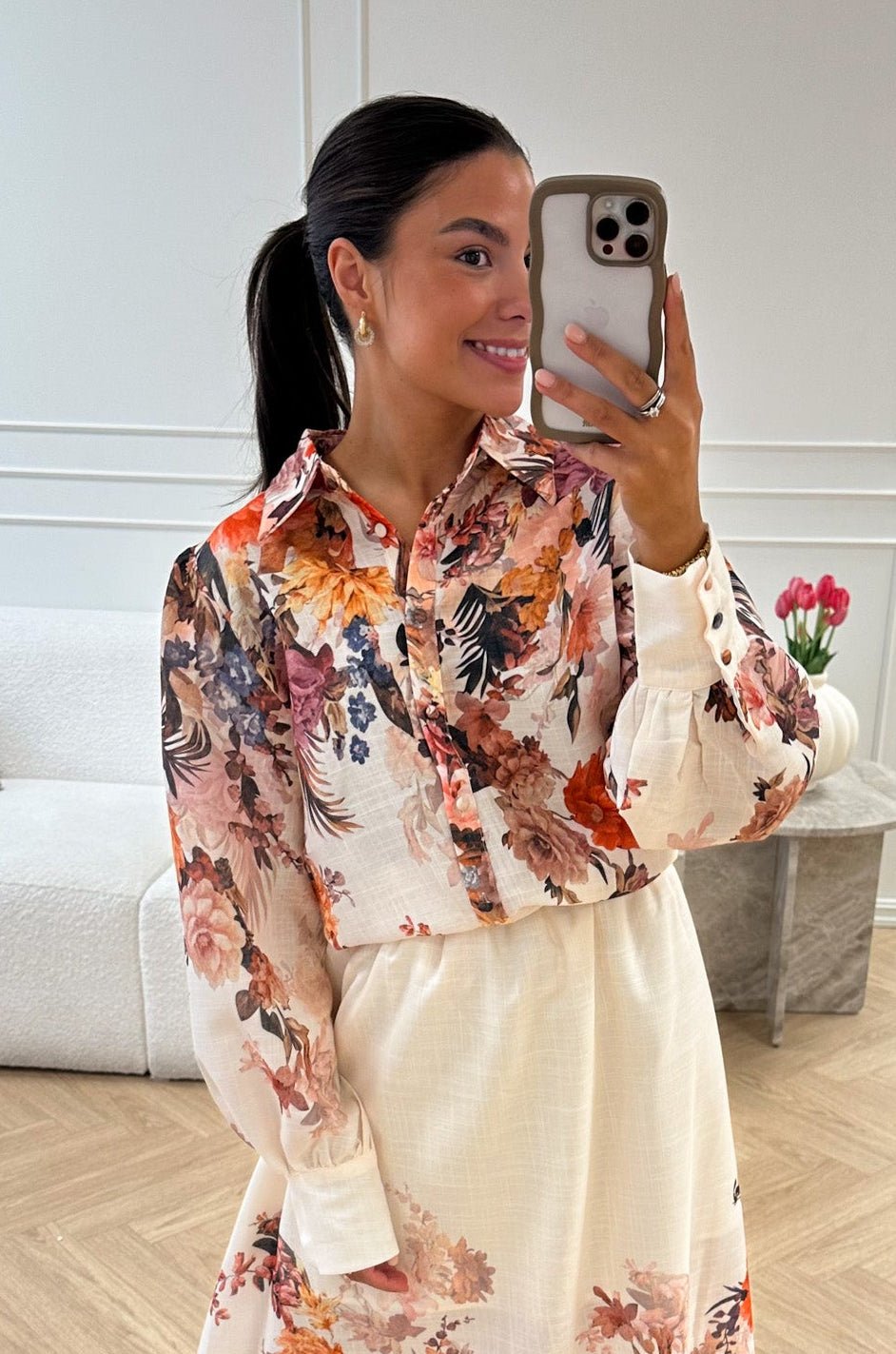 Osley Blouse Beige Flower | Skjorter og bluser | Smuk
