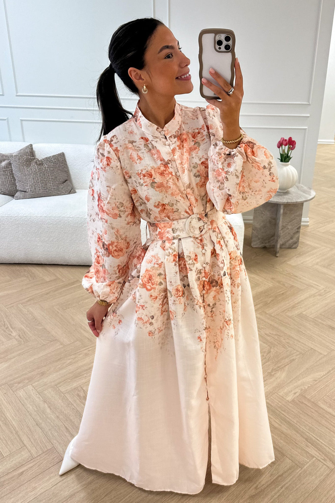 Osley Midi Dress Beige Flower | Kjoler | Smuk