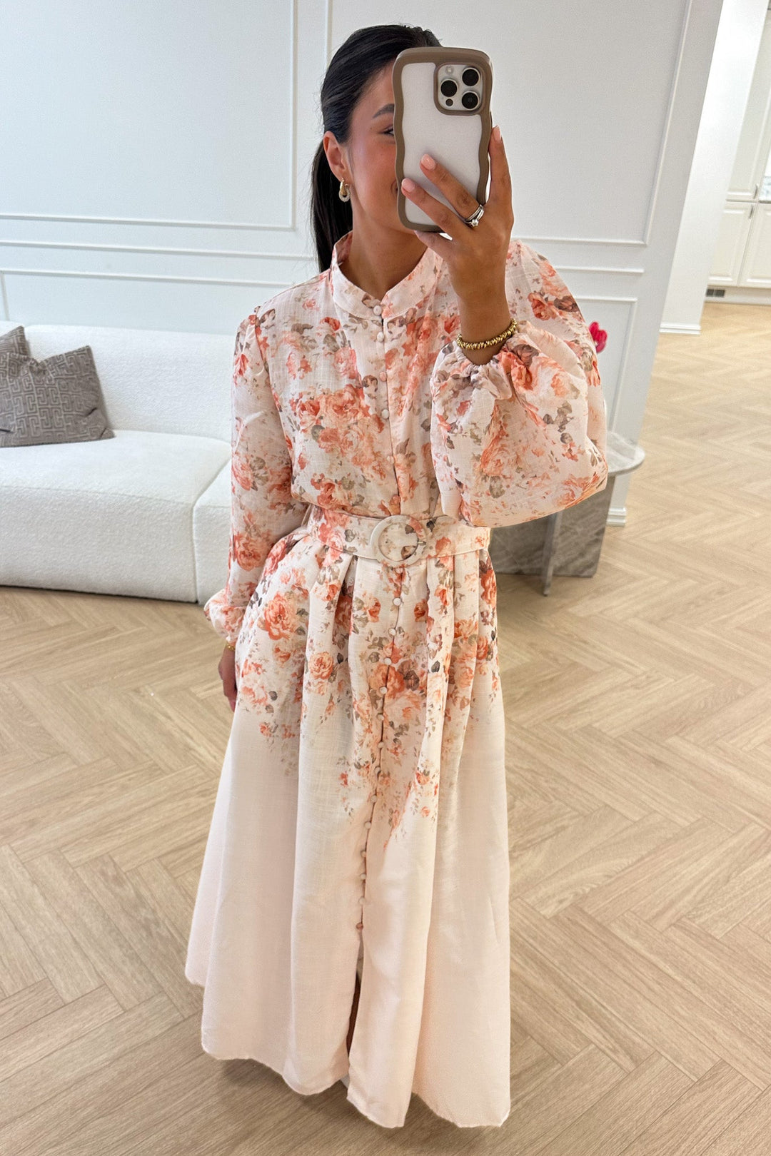 Osley Midi Dress Beige Flower | Kjoler | Smuk