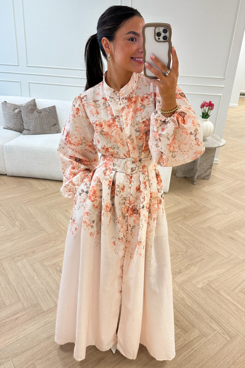 Osley Midi Dress Beige Flower | Kjoler | Smuk