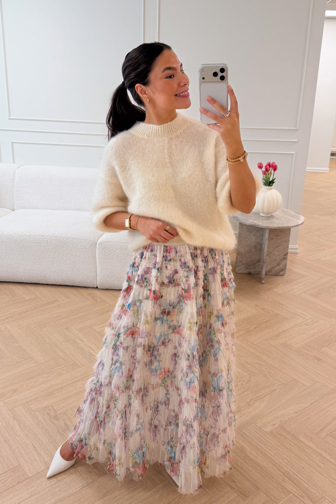 Osley Skirt Creme Flower | Skjorter og bluser | Smuk