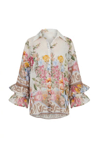 Spring Ruffle Bluse Cream Flower