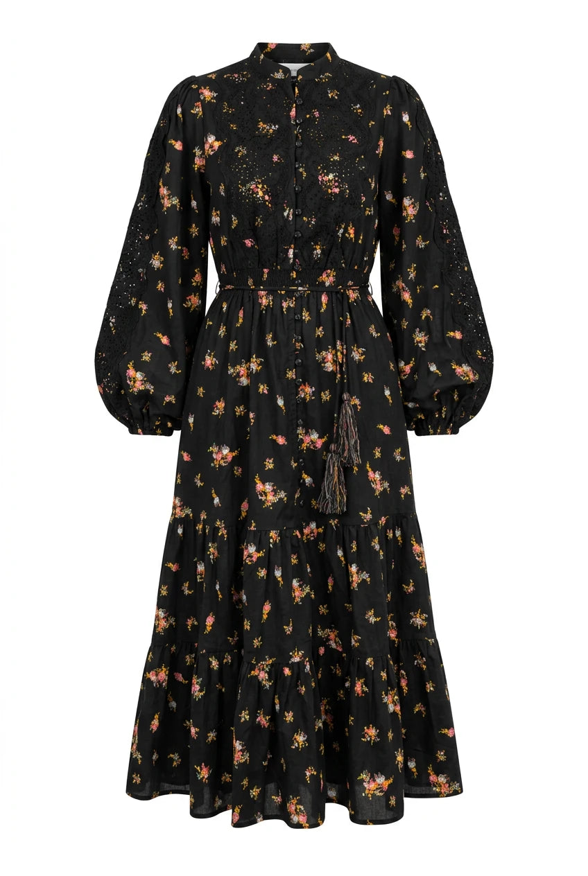 Winter Cotton Midi Dress Petite Flowers