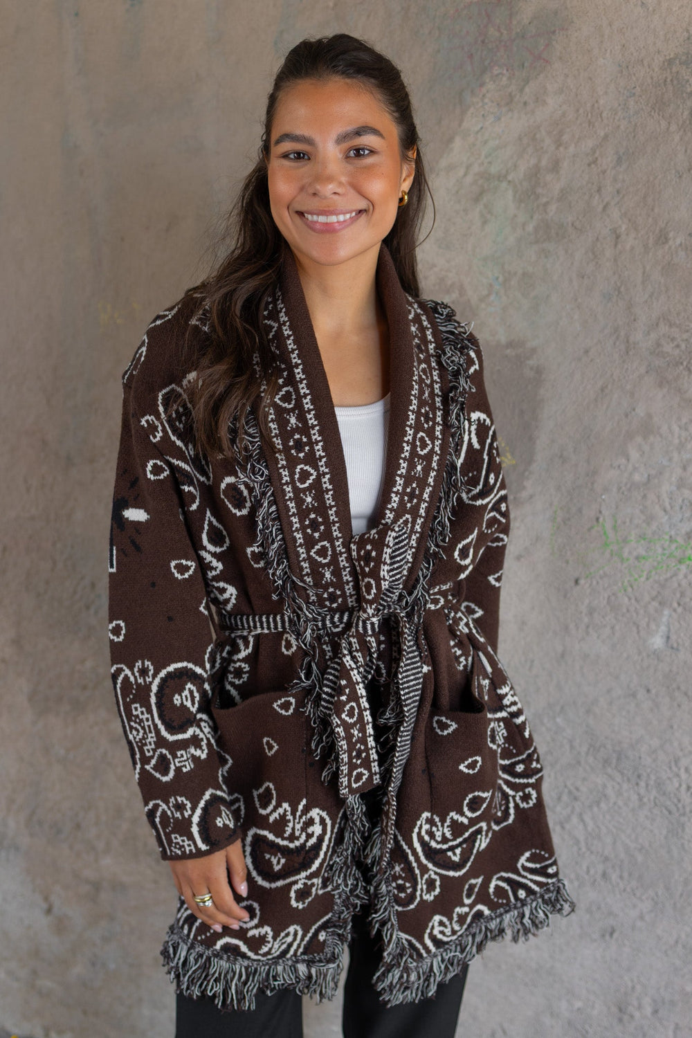 Paisley Frill Cardigan Brown | Genser | Smuk