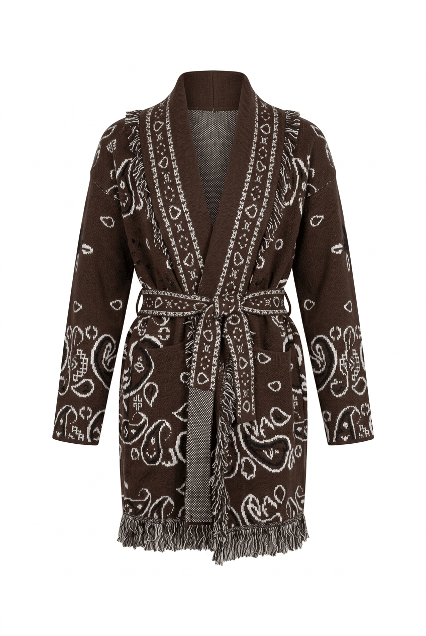 Paisley Frill Cardigan Brown | Genser | Smuk