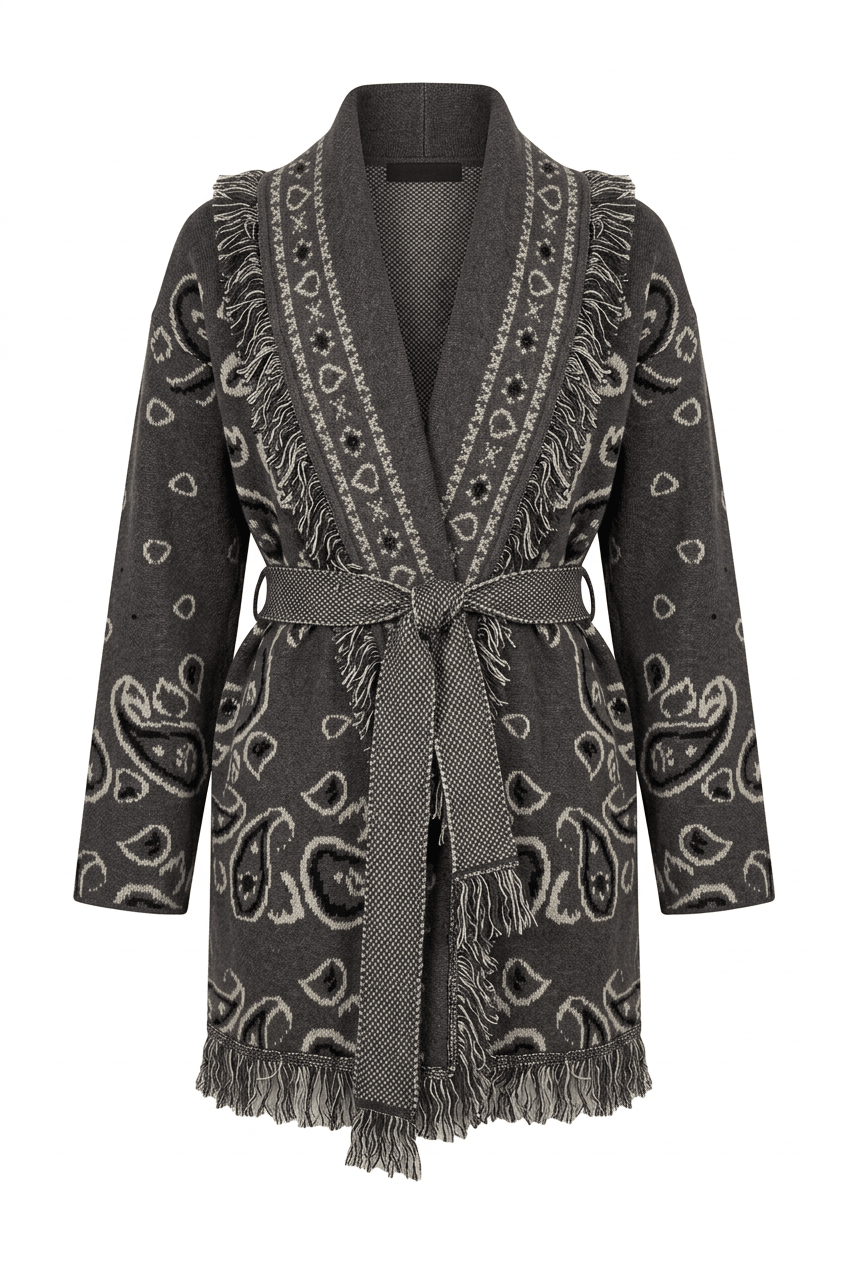 Paisley Frill Cardigan Grey | Genser | Smuk