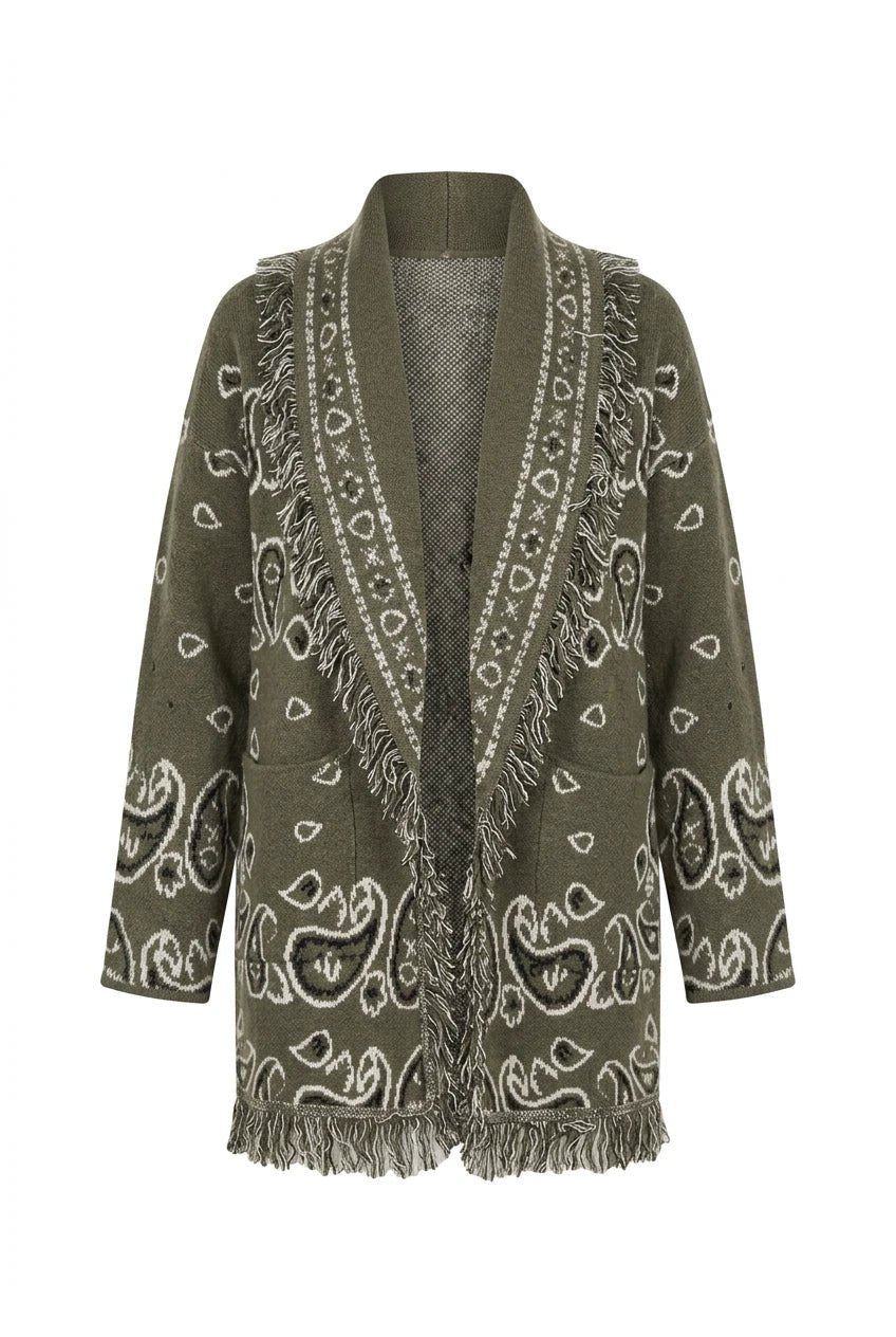 Paisley Frill Cardigan Khaki | Genser | Smuk