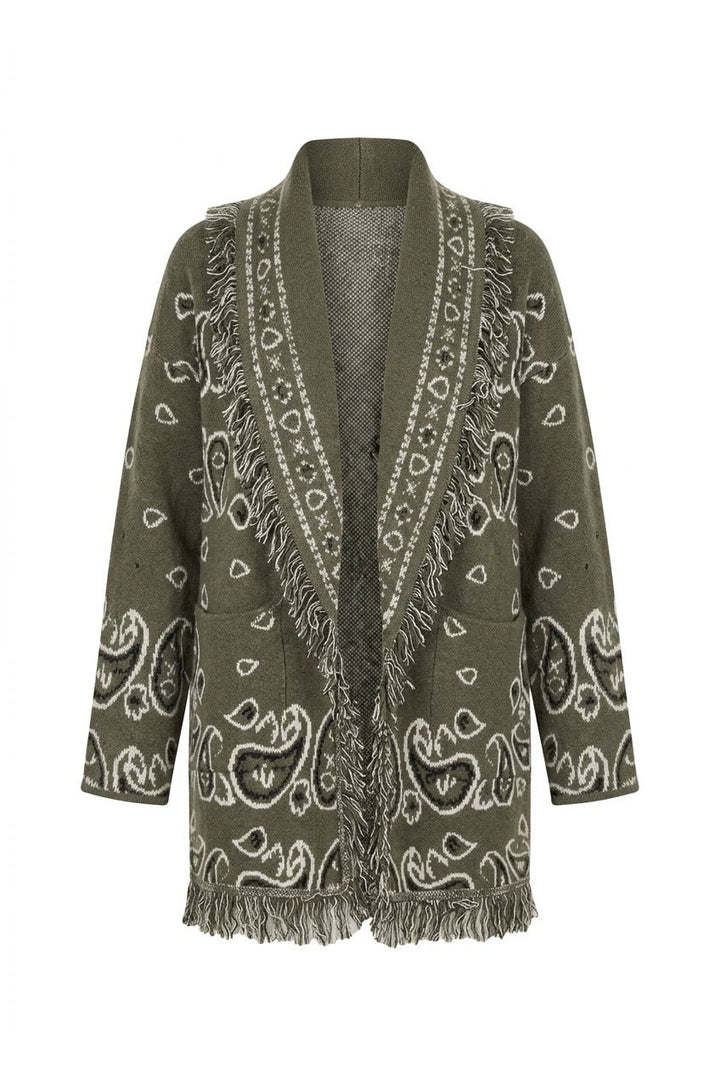 Paisley Frill Cardigan Khaki | Genser | Smuk