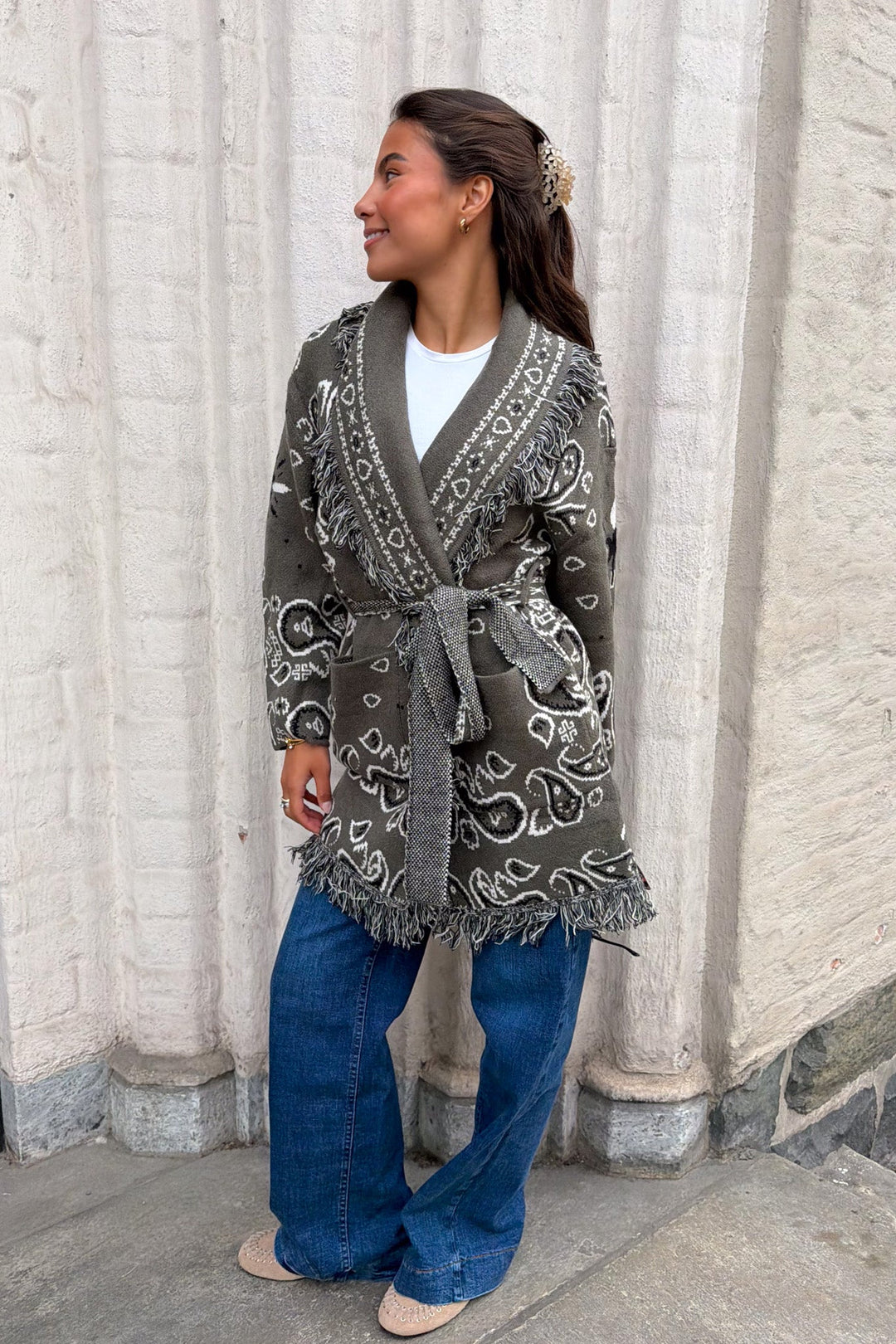 Paisley Frill Cardigan Khaki | Genser | Smuk