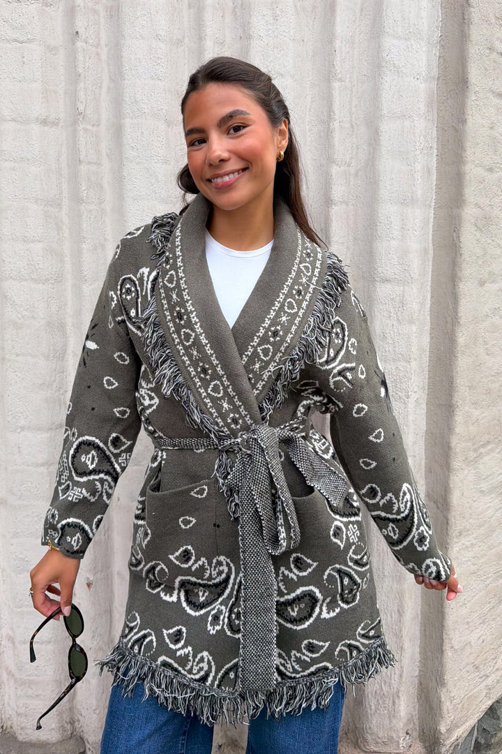 Paisley Frill Cardigan Khaki | Genser | Smuk