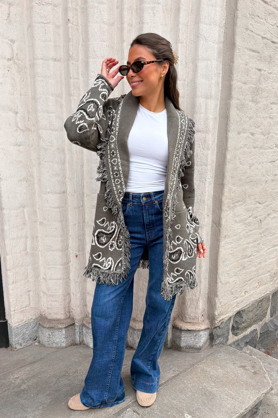 Paisley Frill Cardigan Khaki | Genser | Smuk