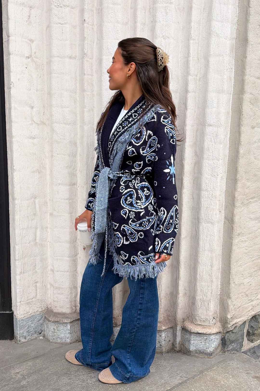 Paisley Frill Cardigan Navy | Genser | Smuk