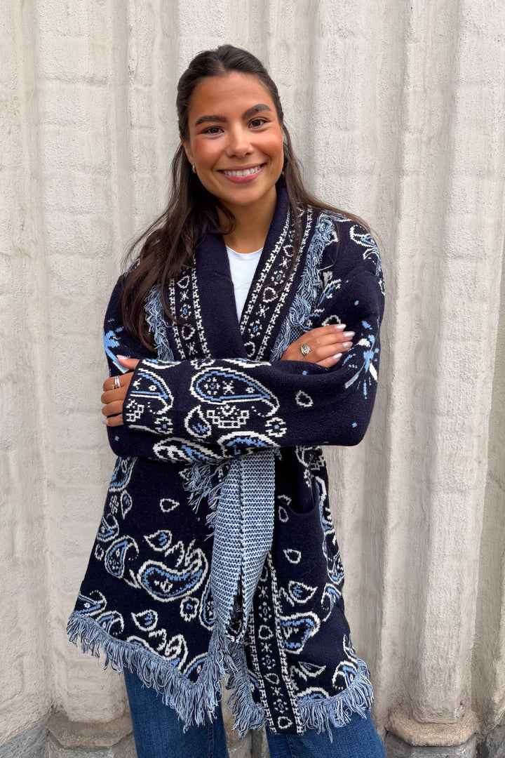 Paisley Frill Cardigan Navy | Genser | Smuk