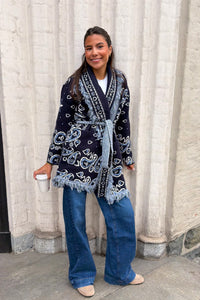 Paisley Frill Cardigan Navy