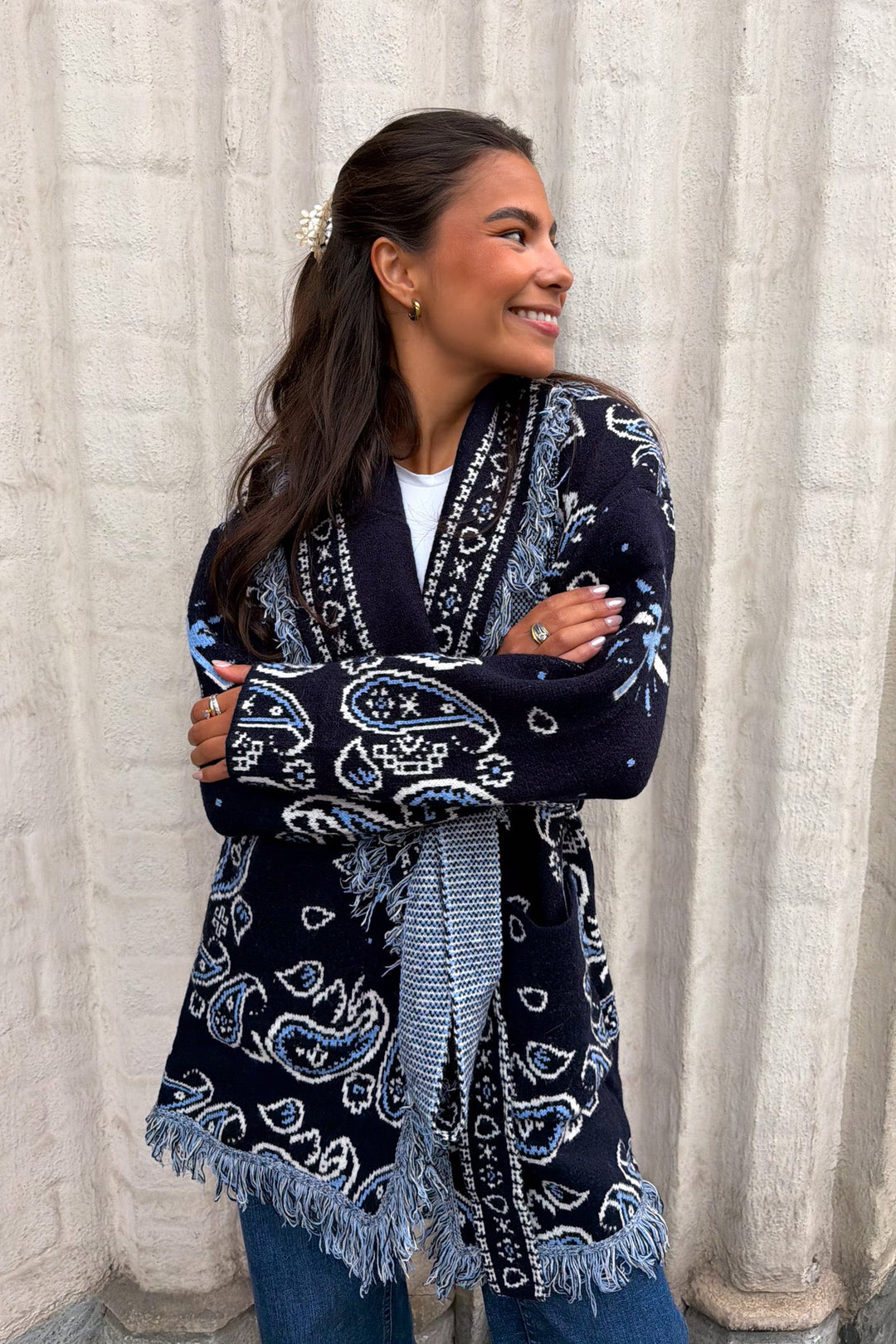 Paisley Frill Cardigan Navy | Genser | Smuk