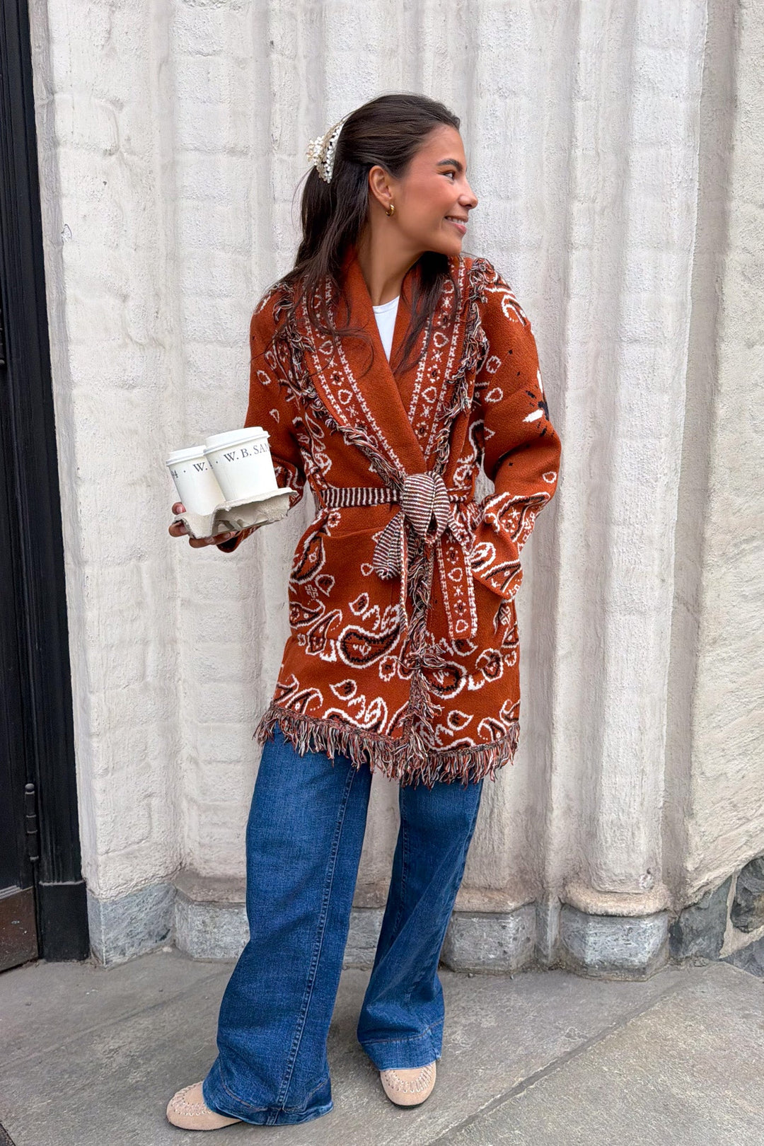 Paisley Frill Cardigan Teracotta | Genser | Smuk