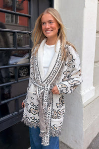 Paisley Frill Cardigan White
